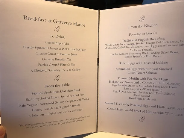 gravetye manor lunch menu